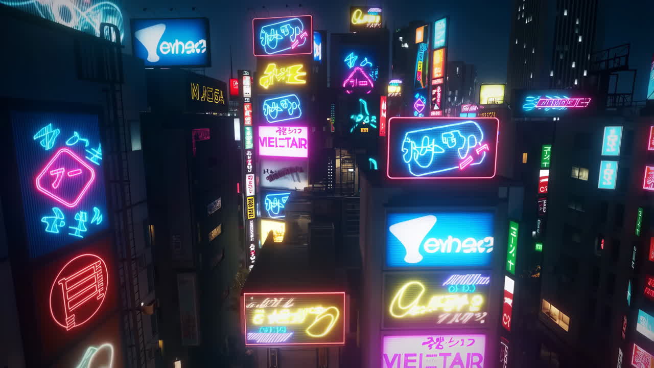 Neon Lit Cyberpunk City at Night