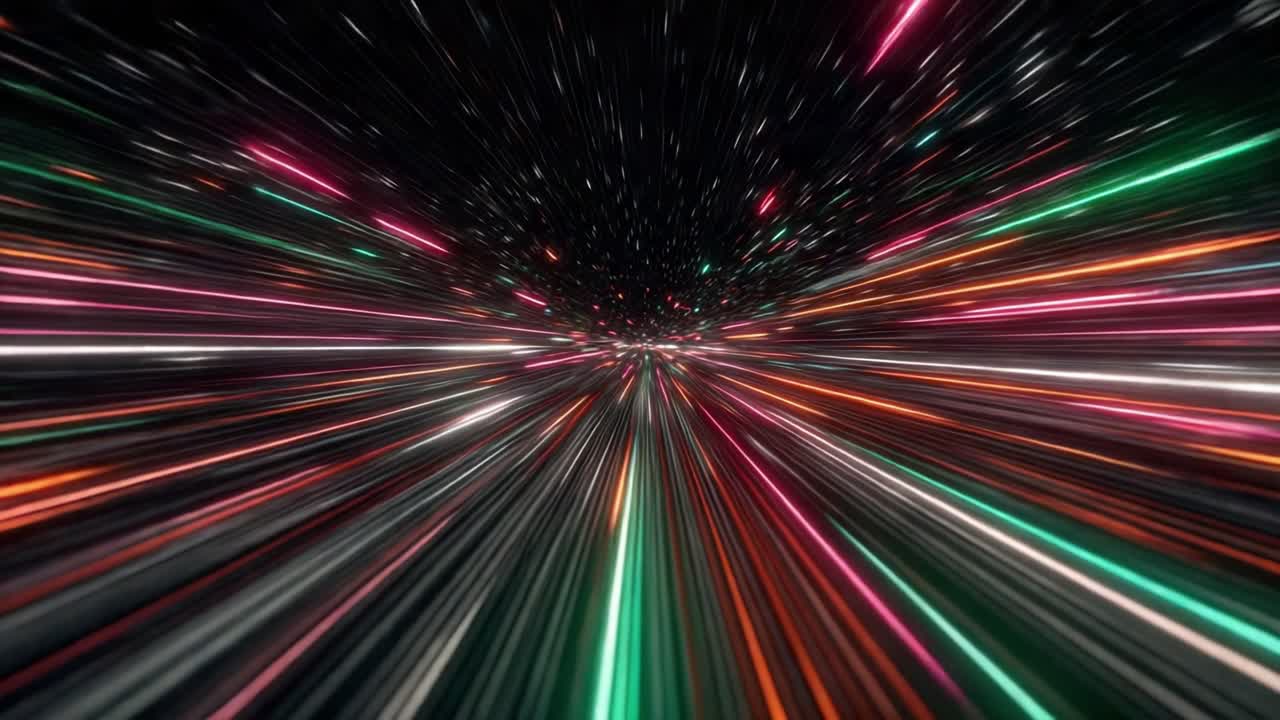A Dynamic Journey Through Colorful Light Streams: Experience the Thrill of Speed in a Visual Symphony of Radiant Lines and Dazzling Patterns in Motion