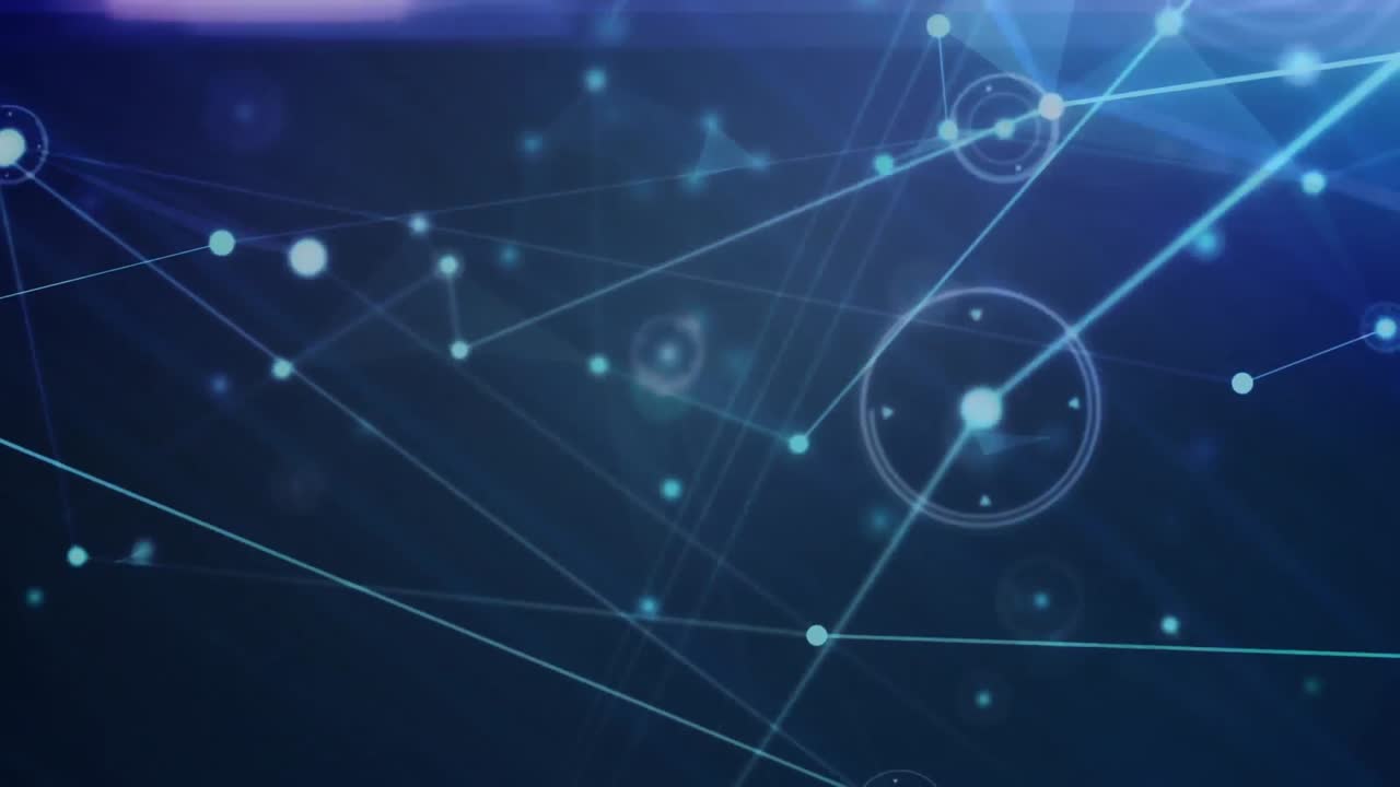 animación de la red de conexiones y senderos de luz contra un fondo azul