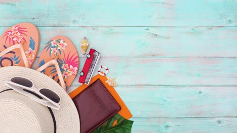 summer vacation accessories moving on left corner. stop motion