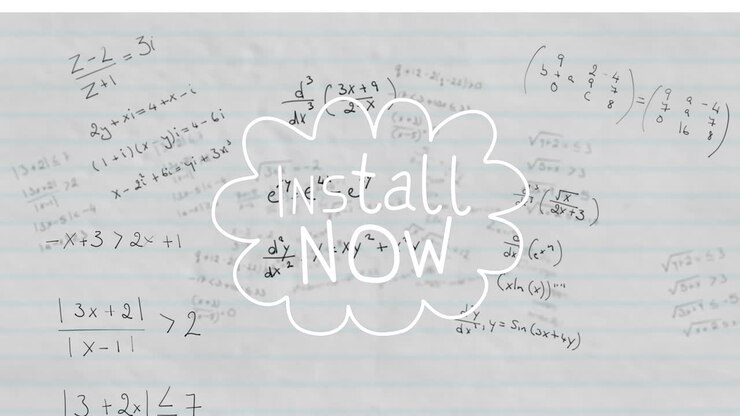 Animation of install now over white background with math formulas