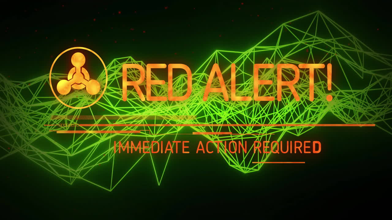 Animation of red alert text over yellow shapes moving