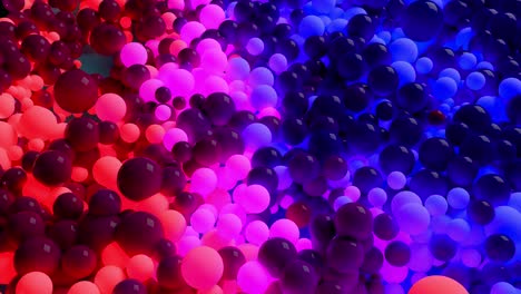 composición oscura con bolas coloridas que cubren la superficie, algunas de las cuales brillan. 3d en 4k fondo abstracto con animación fluida de esferas