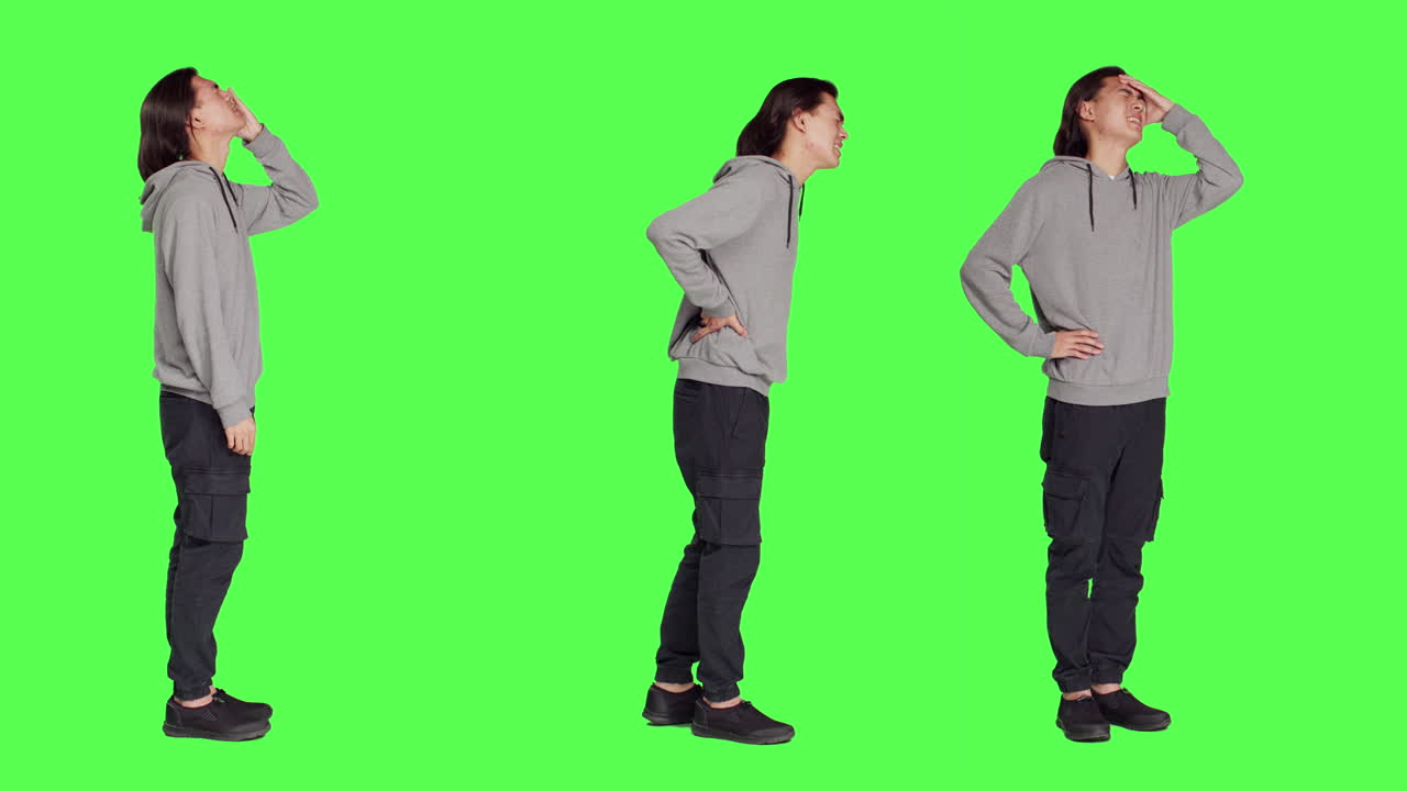 고통스러운 편두통 을 겪고 있는 병든 사람