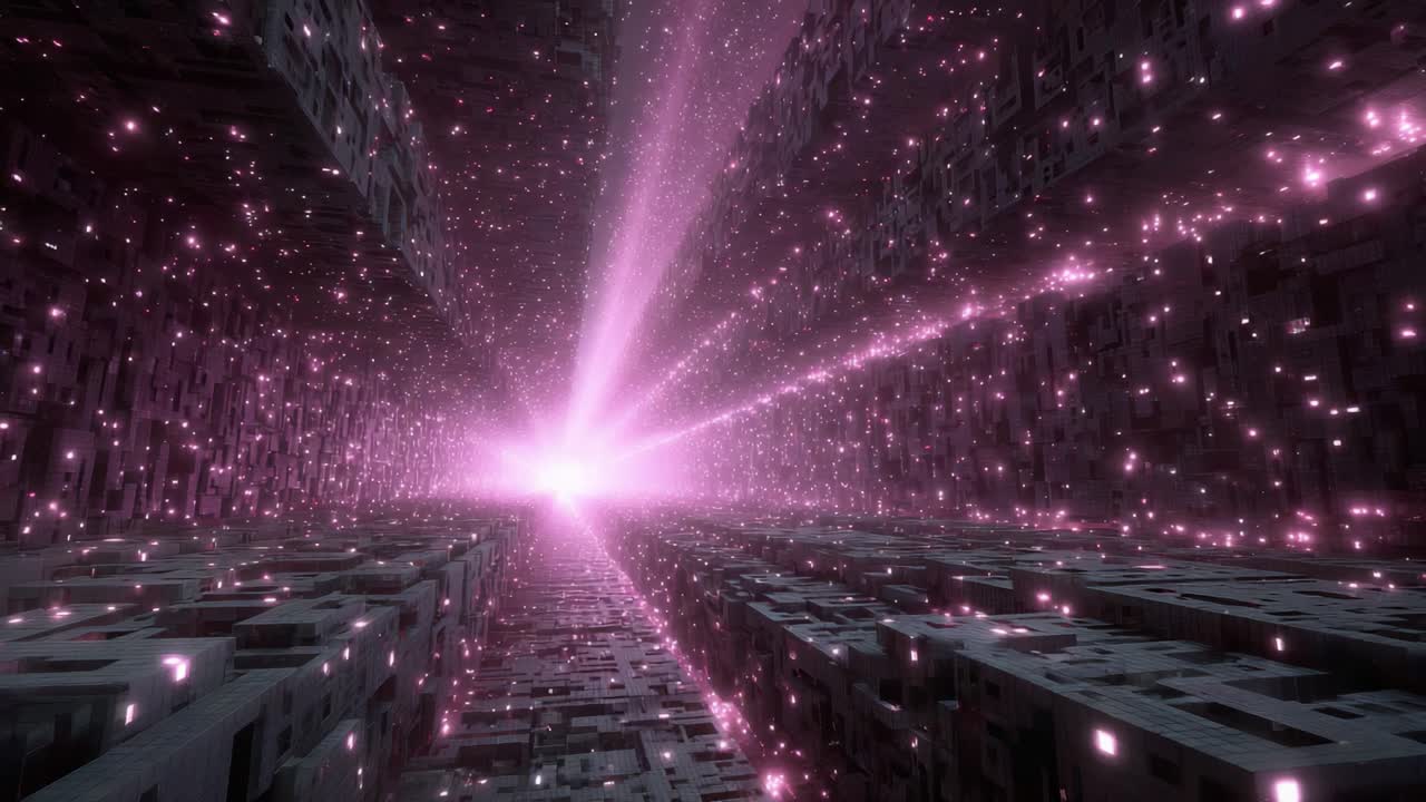 A Stunning Visual Journey Through a Futuristic Digital Realm Filled with Glowing Particles and a Bright Center, Capturing the Essence of Technology and Imagination