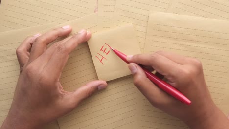 hands writing on sticky notes