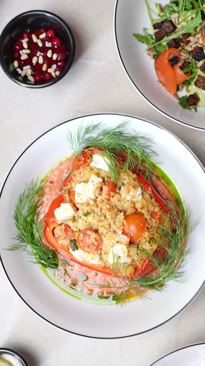 Delicious restaurant meal with various dishes