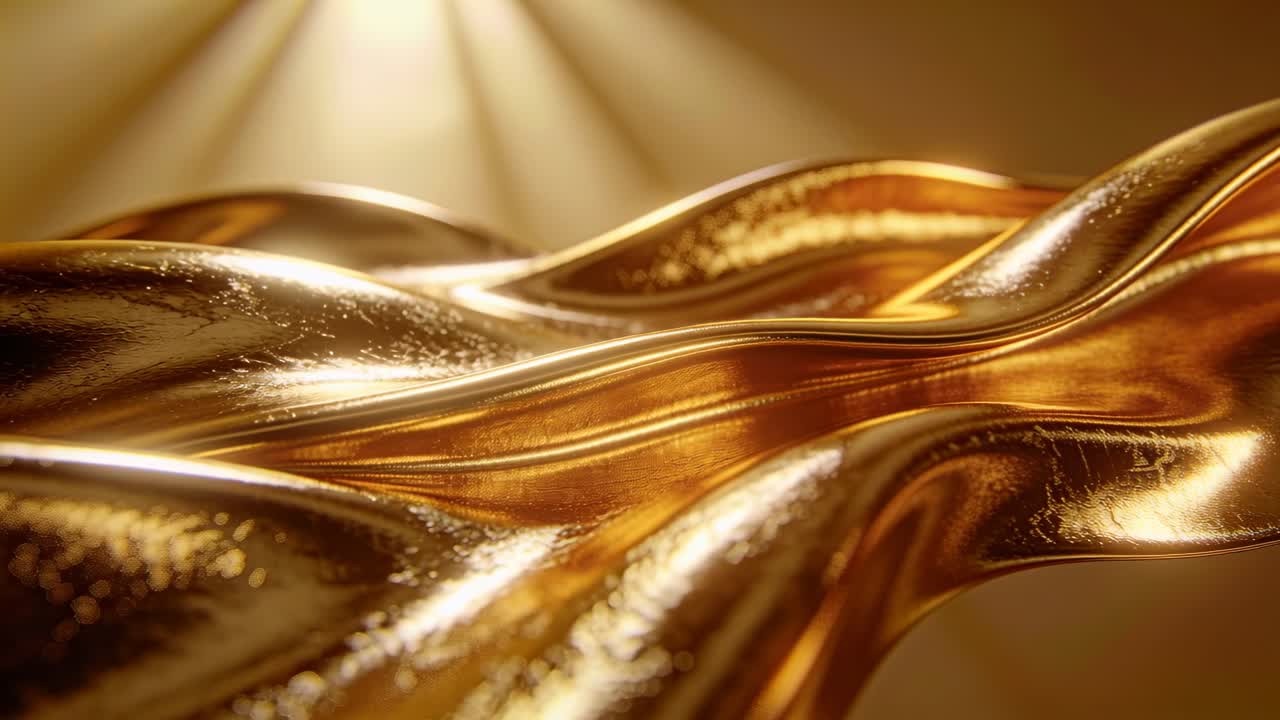 Gold surface waving under radial warm light, causing crests shifting and showing glints for design