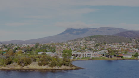 Mt-Wellington-in-the-distance-over-Hobart,-Tasmania,-Australia