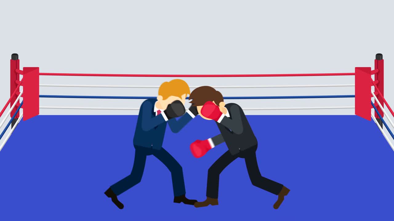 복싱 장갑에서 사업가 전투: 비즈니스 경쟁 개념: 평평한 스타일의 루프 일러스트레이션