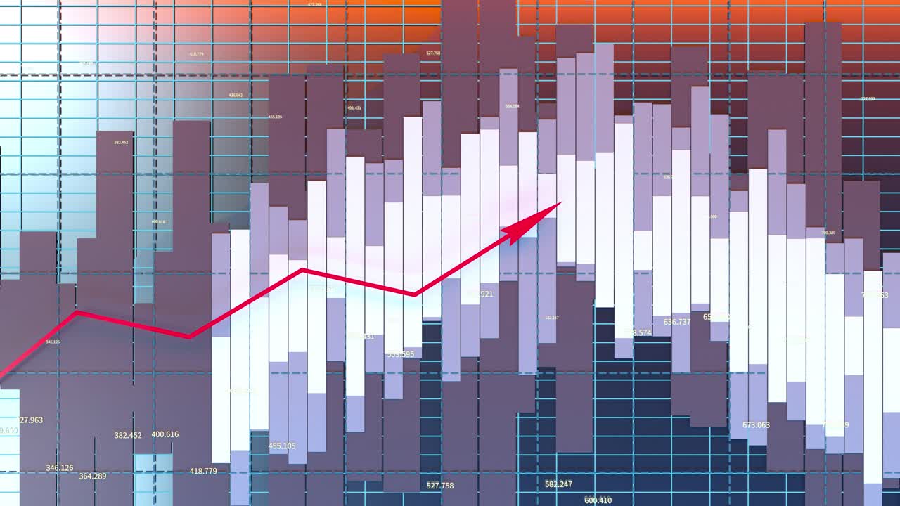 Growing arrow of economical data, financial statistic, 3d rendering.