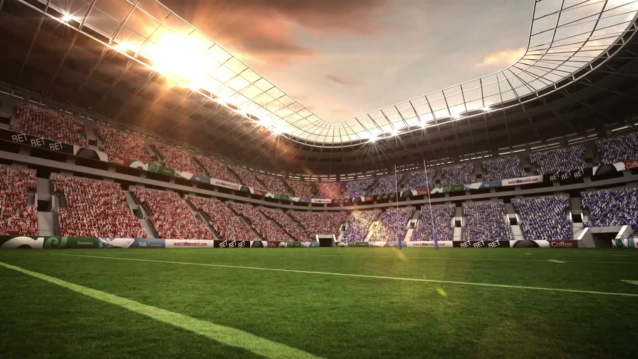 vista de un estadio de rugby con tiempo soleado