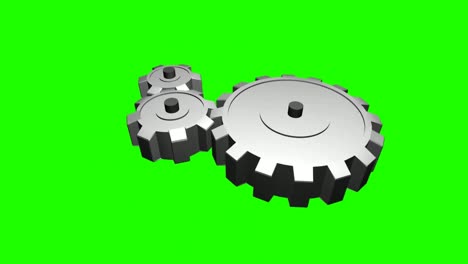 Silver-Gears-Turning-On-Chroma-Green-Background