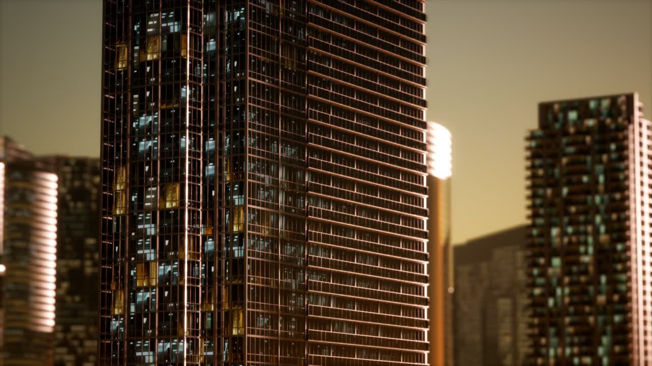 비즈니스 센터 의 초고층 건물 의 해 가 지는 공중 사진