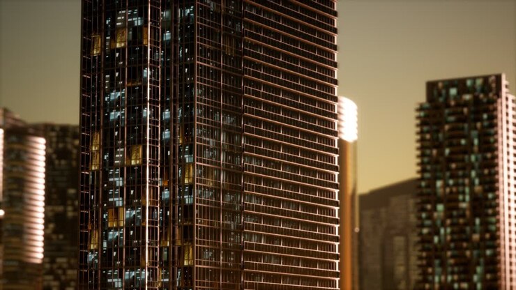Fotografia aerea del tramonto dei grattacieli del centro commerciale