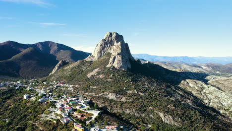 Frontal-drone-view-of-Peña-de-Berna-in-Queretaro