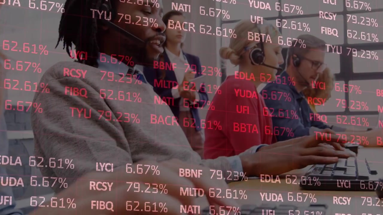 Call Center Agents Working with Financial Data Overlay