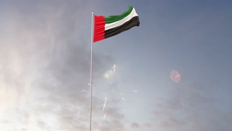 united arab emirates flag with fireworks background
