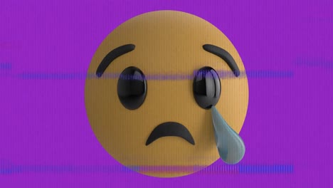 Animation-of-sad-emoji-icon-over-screen-with-noise