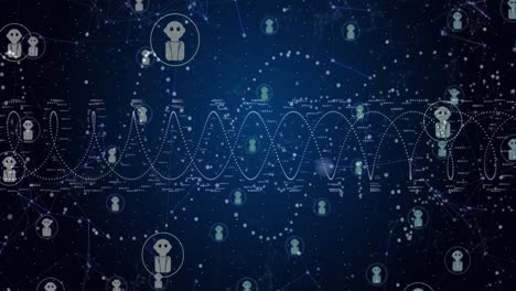 animation of network of connections over robot icons on blue background