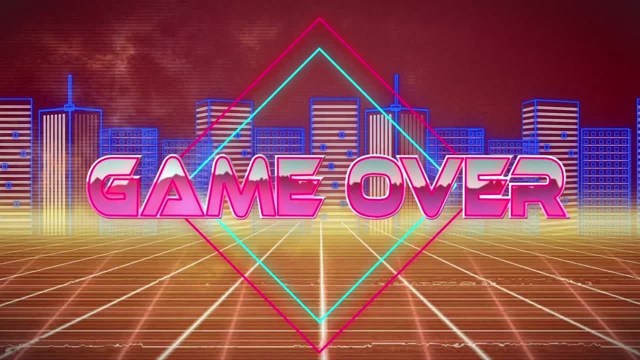 도시 풍경 위에 텍스트 위에 게임의 애니메이션