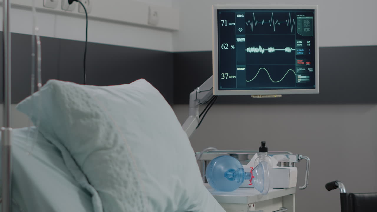 Close up of heart rate monitor in empty hospital ward