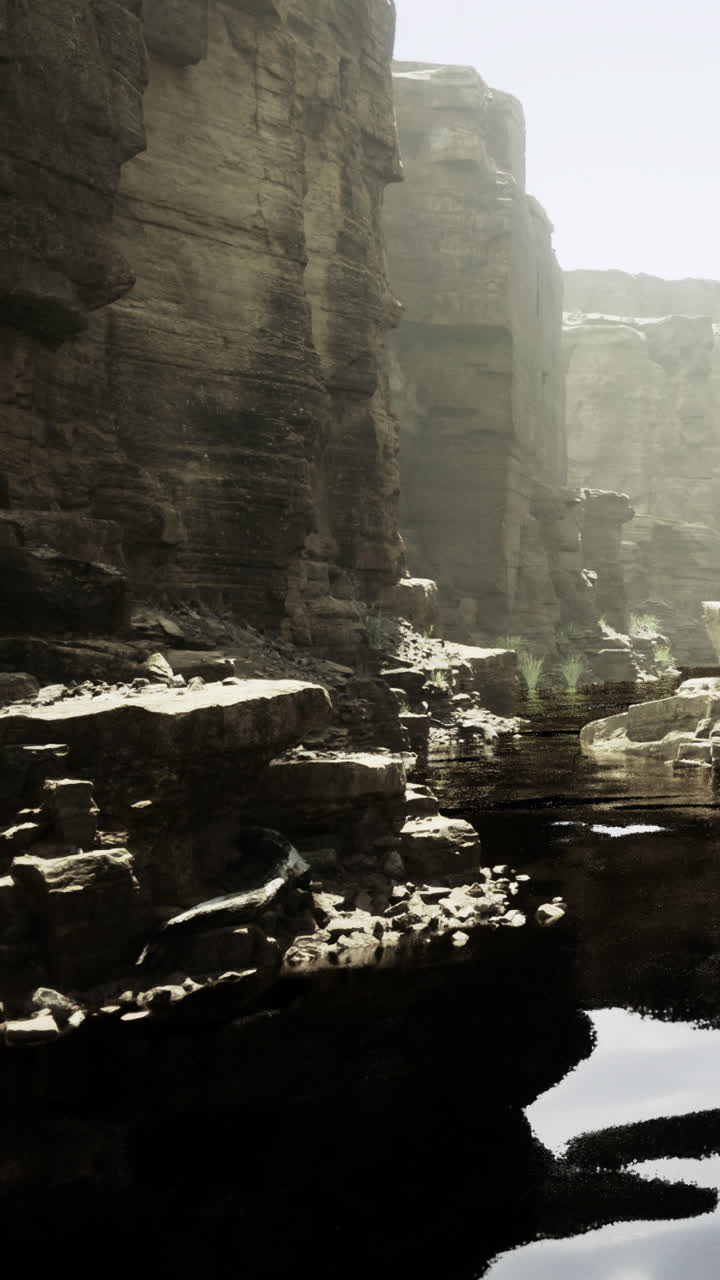 Exploring the mysterious canyon with rocky cliffs and tranquil waters