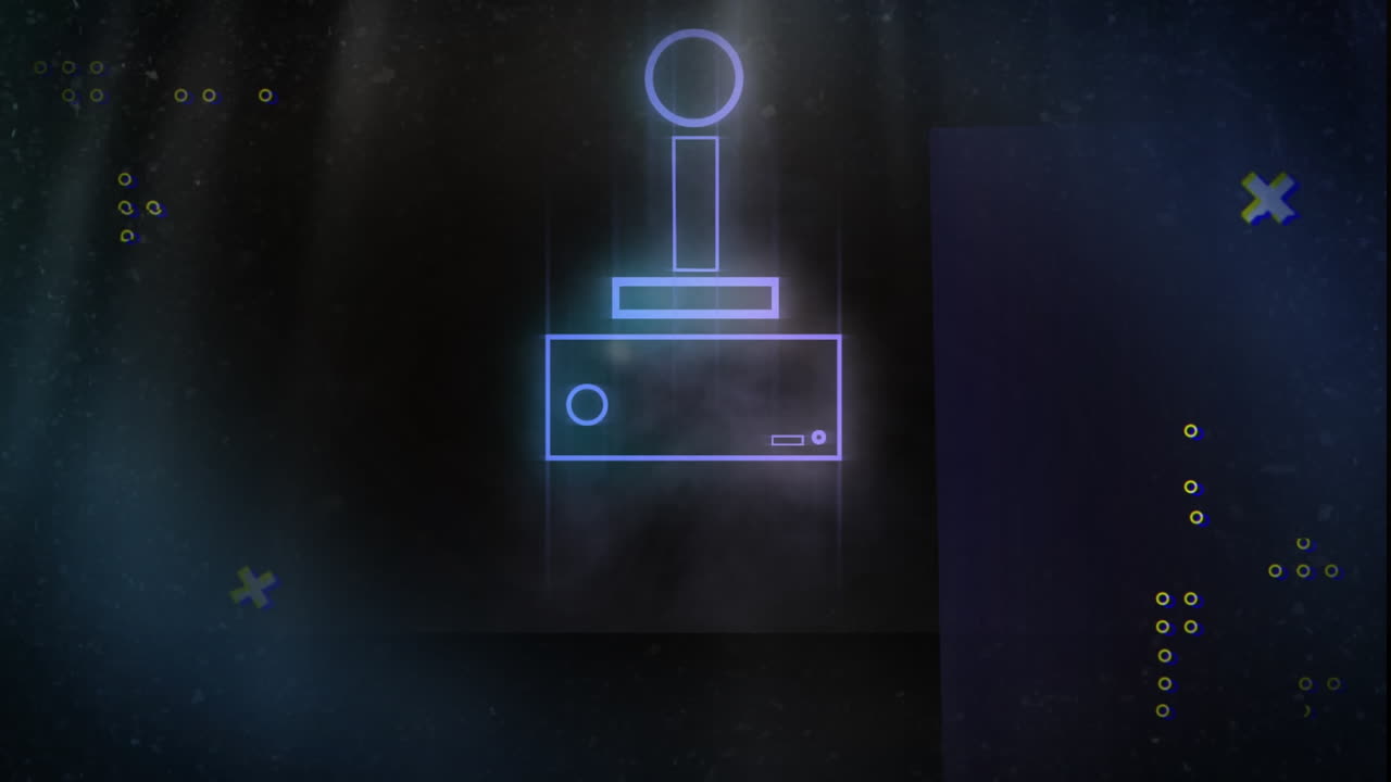 animación del joystick sobre formas de neón sobre fondo negro