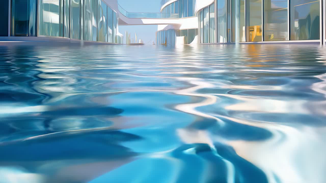 Stunning Architectural Reflection in a Serene Swimming Pool Setting with Transparent Blue Water Creating a Tranquil Atmosphere Surrounded by Modern Structures