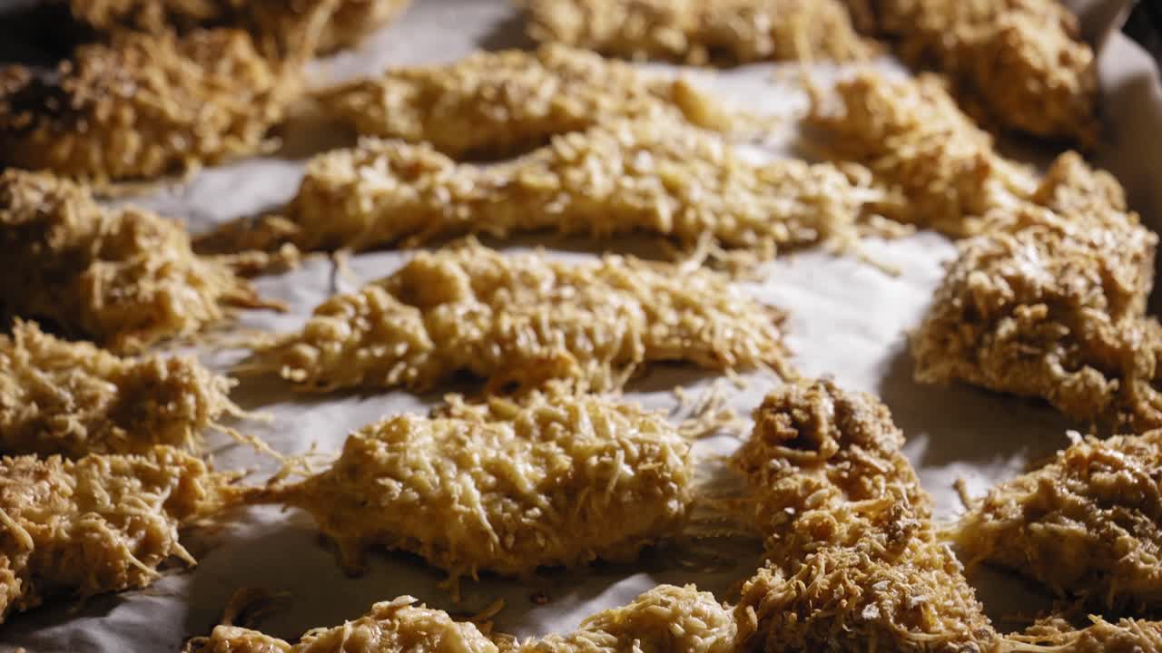 쟁반에 치즈를 얹은 구운 닭가슴살