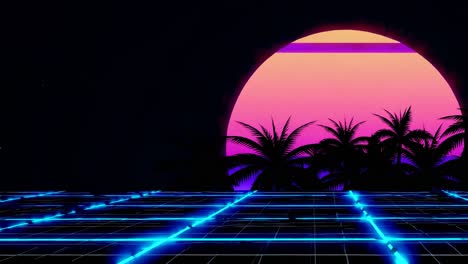 retro futuristic sunset scene