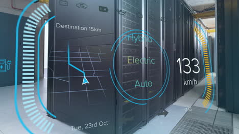 animation of eco icons and data processing over computer servers