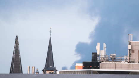 pull back from a column of smoke over a steeple