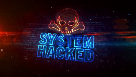 alerta de sistema hackeado con el símbolo del cráneo animación abstracta
