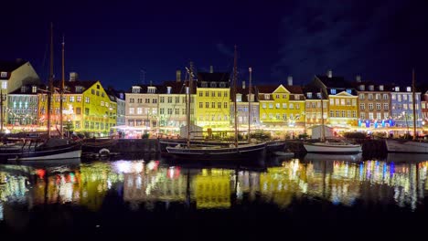 copenhagen, historic night city timelapse of the amazing nyhavn