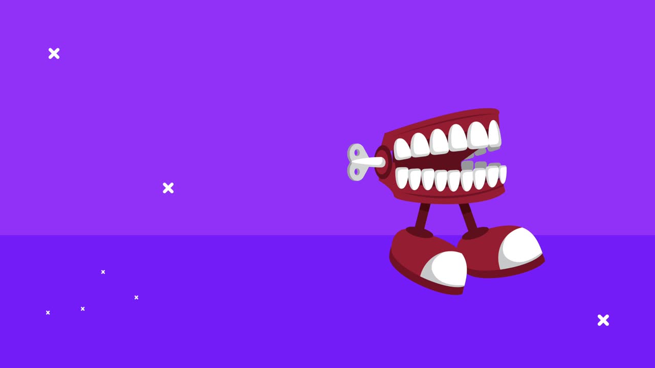 joke denture walking in purple background