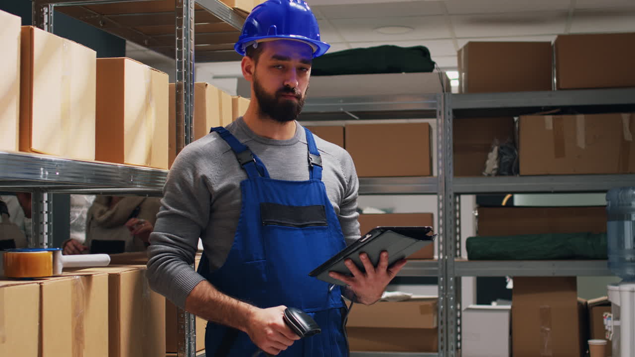 Warehouse workers scanning inventory with tablets and scanners