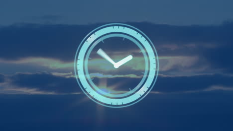 animación de un reloj moviéndose rápidamente sobre el paisaje