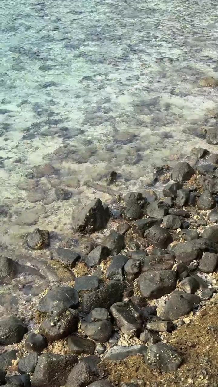 Acqua tropicale limpida che lambisce dolcemente la costa rocciosa