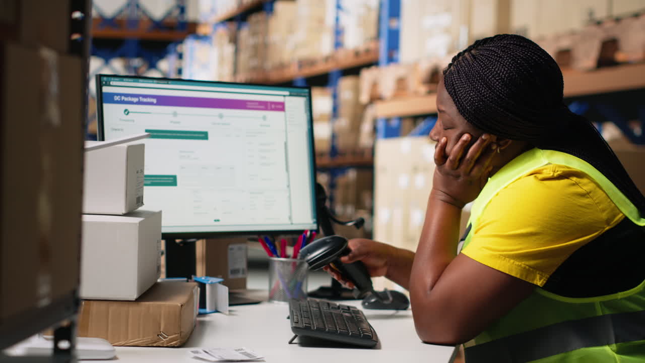 Vertical Video African american overworked woman struggling to stay awake