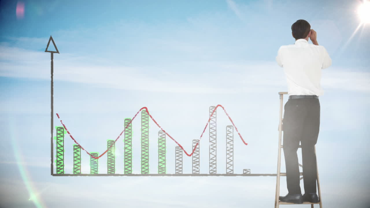 hombre de negocios mirando el gráfico de fechas con binoculares