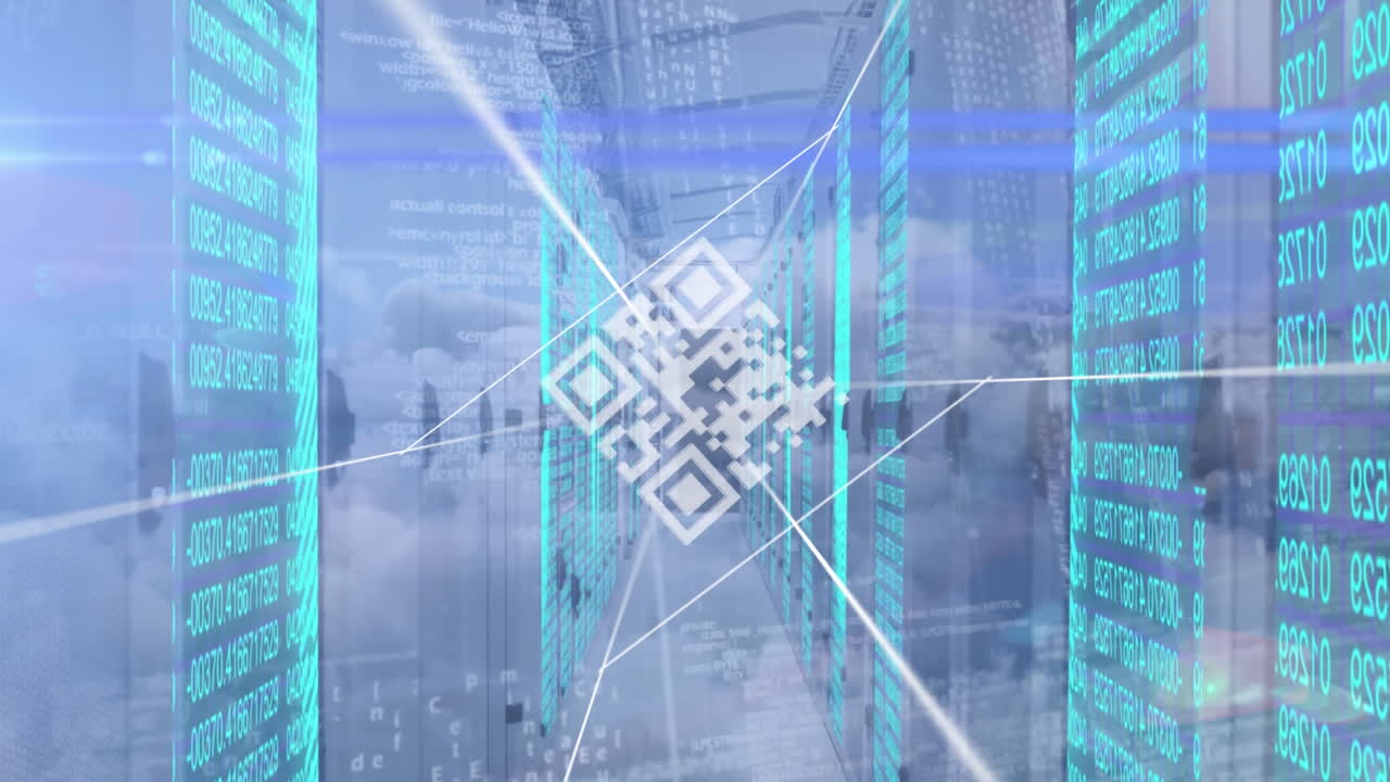 animación del código qr y procesamiento de datos en espacio azul