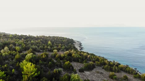 green forest at the seacoast of ionian sea in fiskardo village, kefalonia island, greece