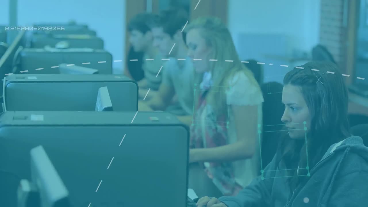 Animation of data processing over students using computers