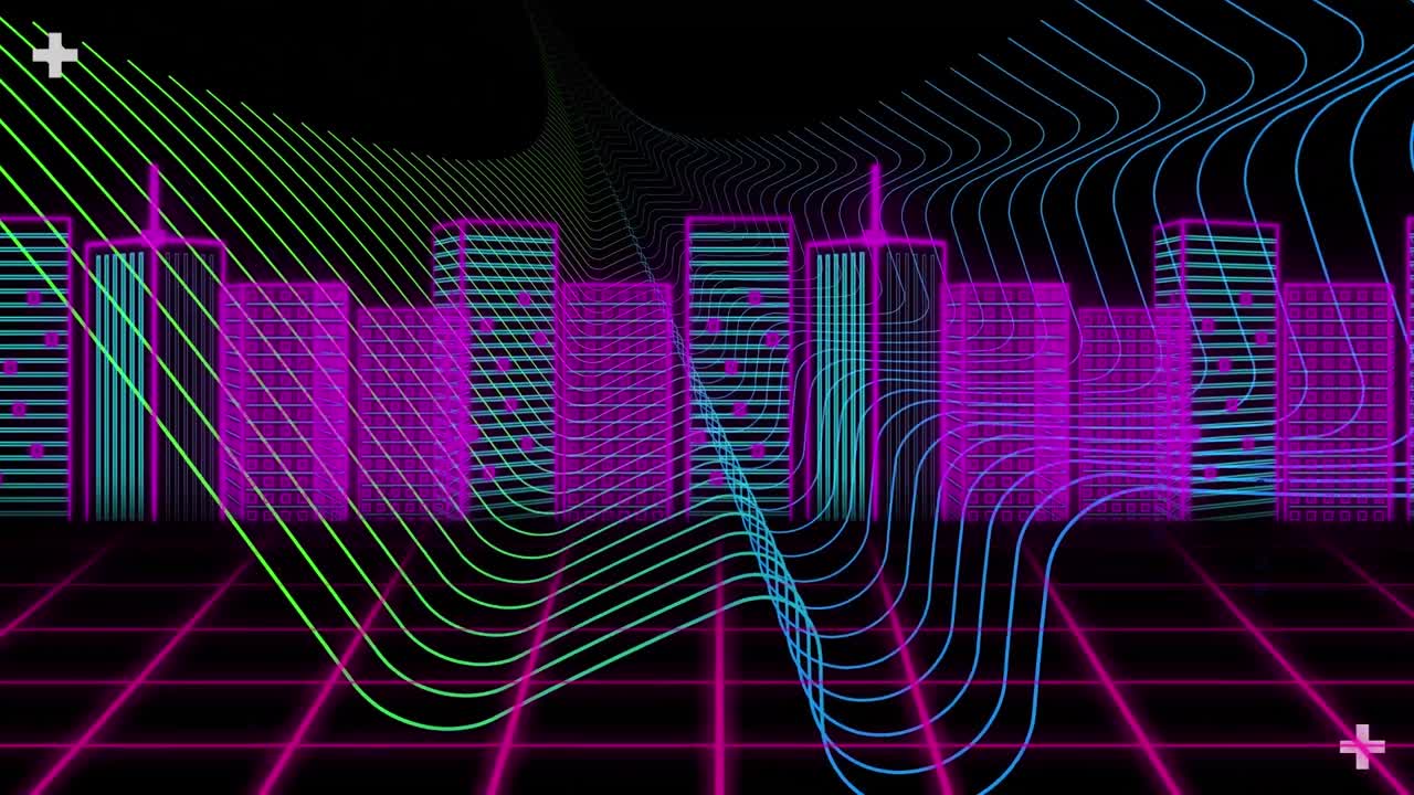Animation of 3d cityscape and abstract shapes