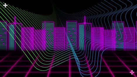 animación de paisajes urbanos en 3d y formas abstractas.