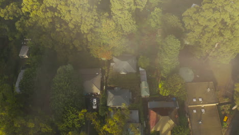 Niebla-Ligera-Que-Se-Mueve-Por-Encima-De-Las-Casas-De-Estilo-Suburbano-En-La-Cima-De-La-Montaña