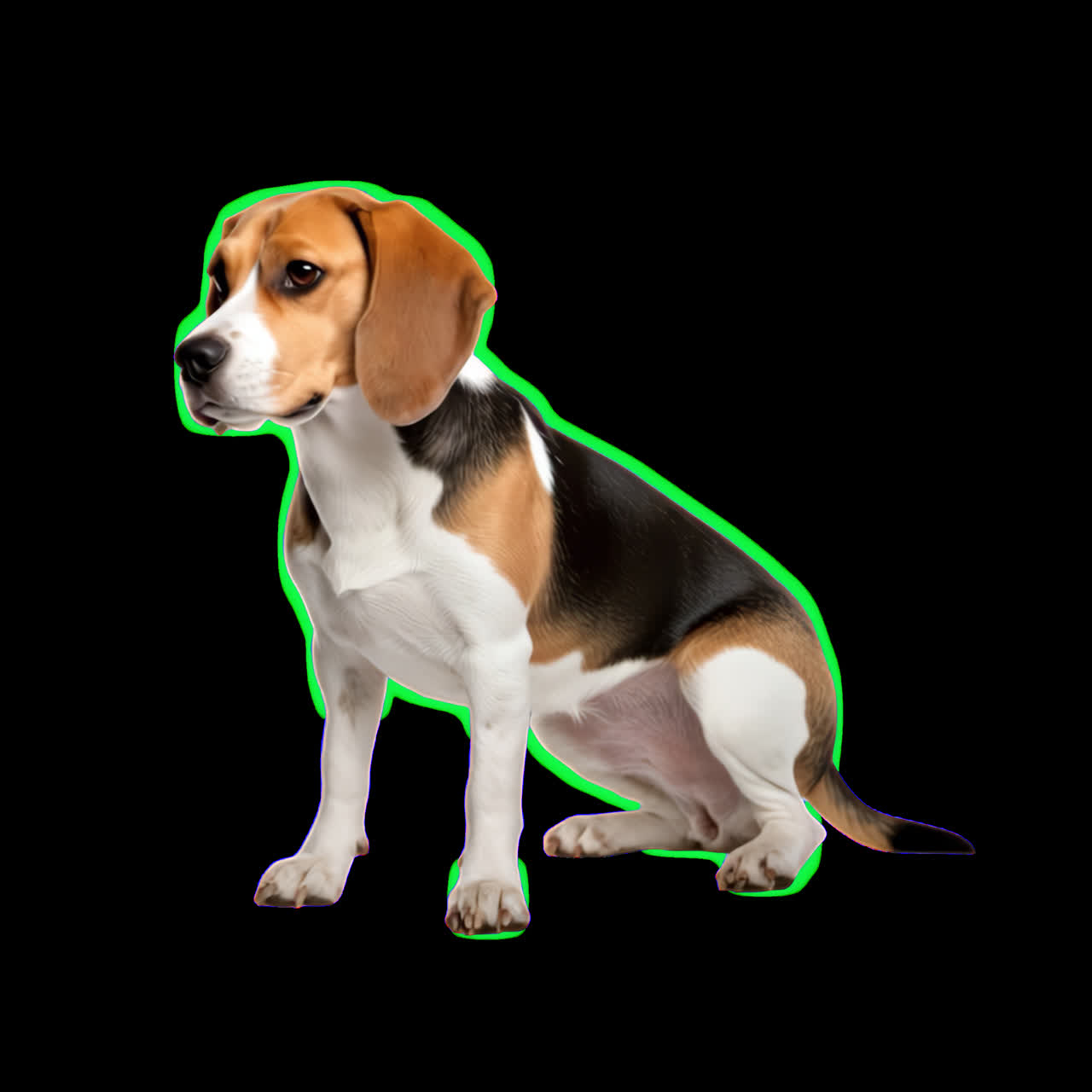 Animazione di beagle seduto, risorsa isolata, video 4K trasparente, canale alfa, animazione ProRes 4444.