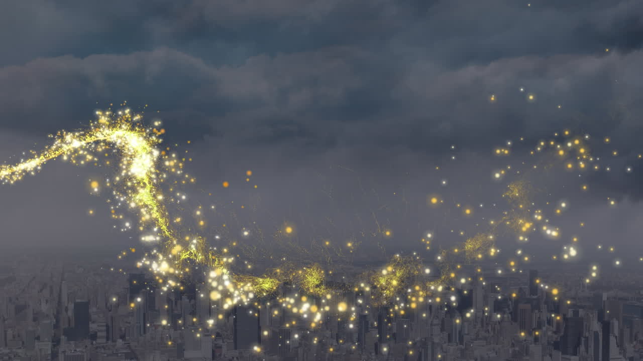 도시 풍경 위의 빛의 흔적의 애니메이션