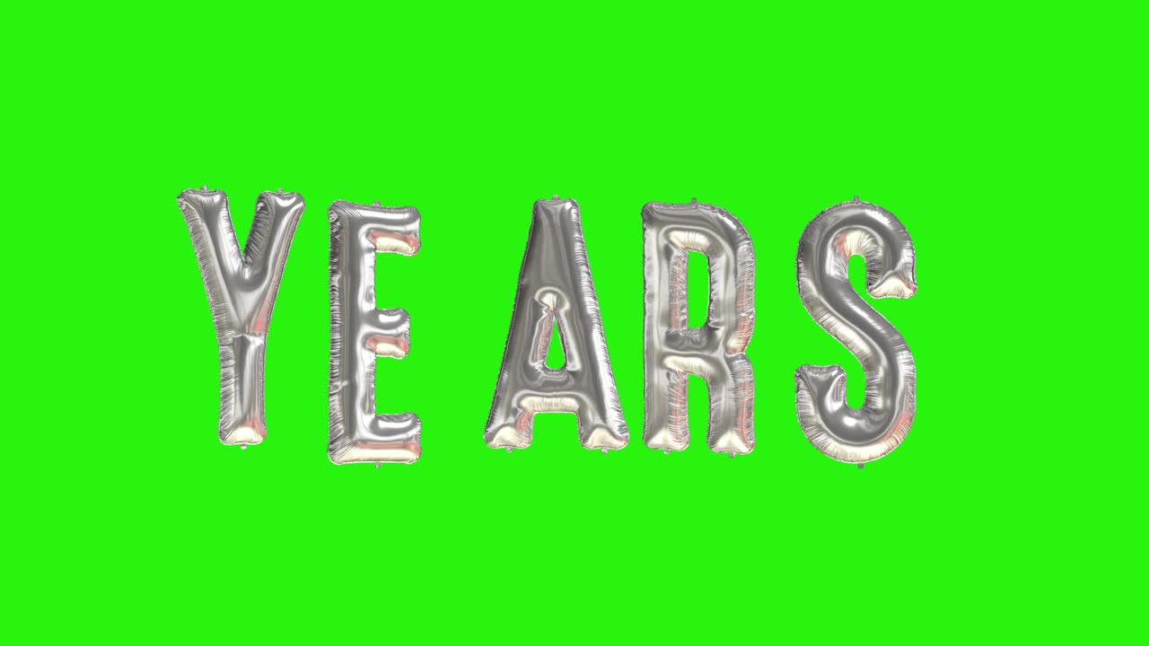 años de palabras de helio letras de globo de plata flotando en la pantalla verde